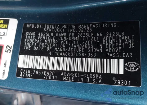 2025 Toyota Camry Se from USA, damaged, VIN 4T1DAACK0SU584053
